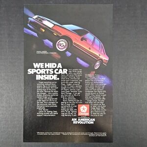 1985 Dodge Lancer Sports Car Vintage Print Ad An American Revolution Chrysler